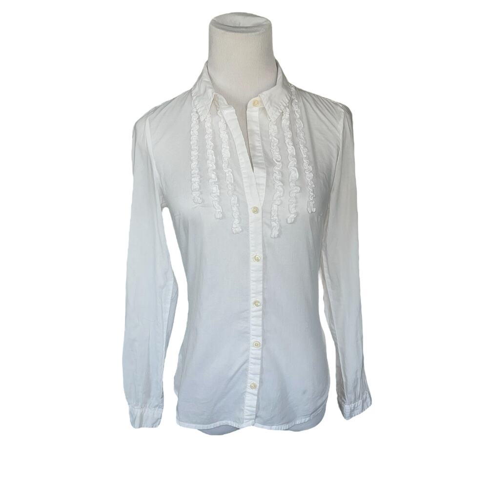XS Old Navy White Tuxedo Ruffle Long Sleeve Button Down Shirt Blouse Top